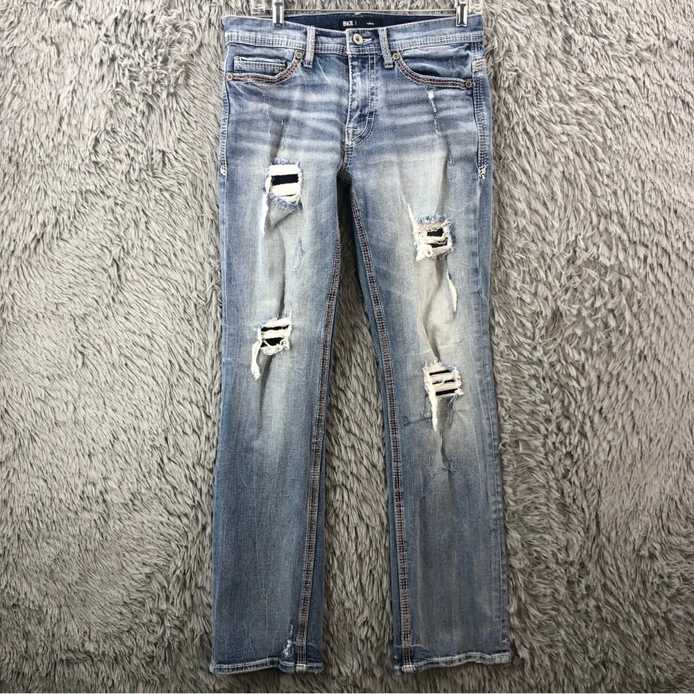 BKE Buckle Jeans Aiden Mens 30 Distressed Whiskered Straight Leg